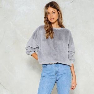 NWT Nasty Gal Soft Faux Fur Grey Silver Sweater